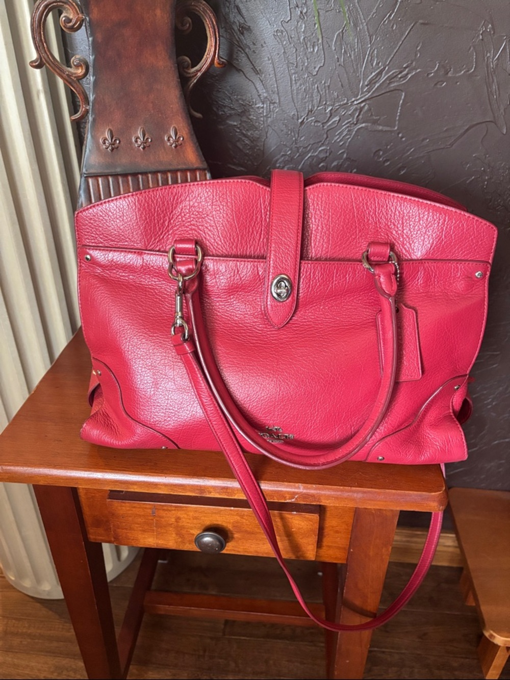 Coach Mercer Satchel 33 in Red Grain Leather - F37167